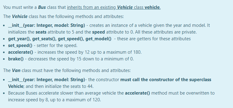 write a python code with output!!! You must write a Bus