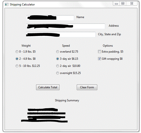 a shipping calculator. The total cost will vary with package weight, shipping