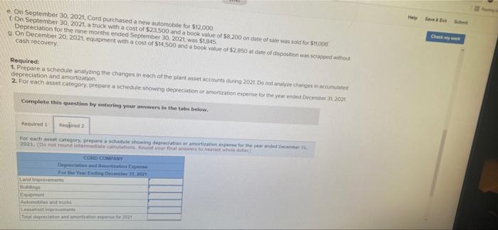 fe Chasing At December 31, 2020. Cord Company's plant asset and accumulated