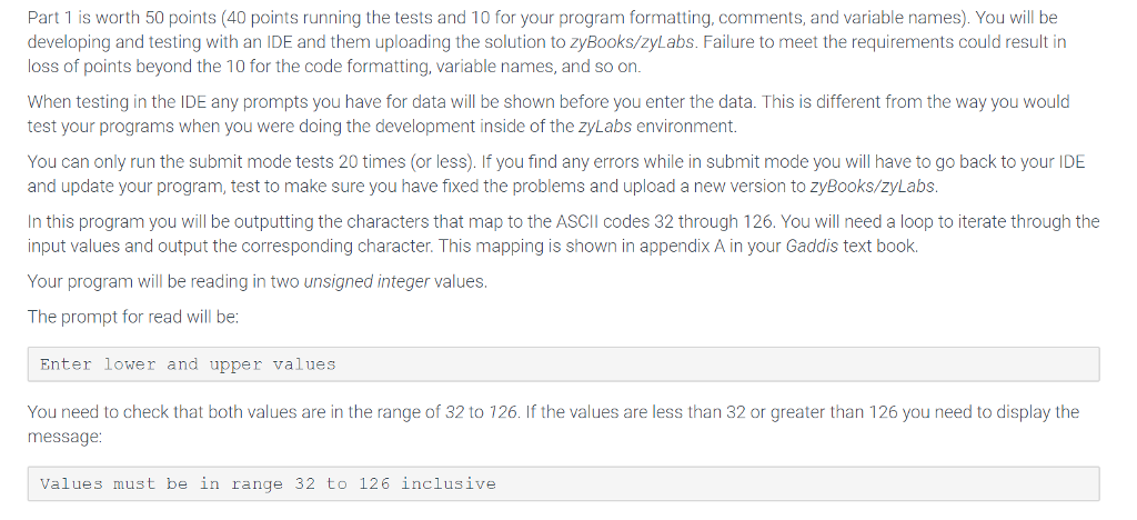 USING C++ Part 1 is worth 50 points (40 points running the