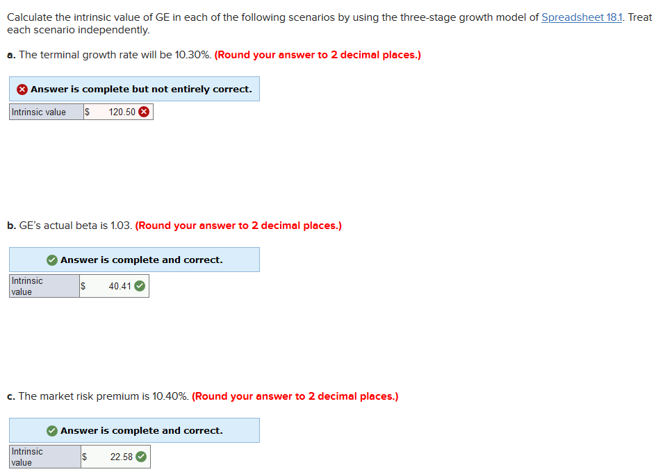What is the answer to the first question? Calculate the intrinsic value