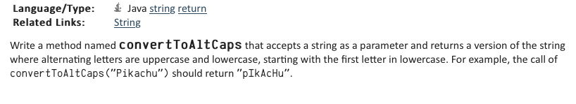  Language/Type: Java string return Related Links: String Write a method named