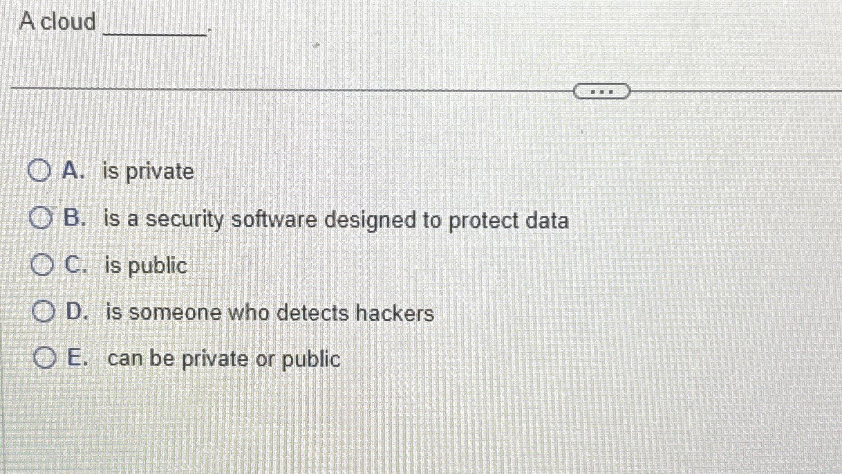  A cloud A. is private B. is a security software designed