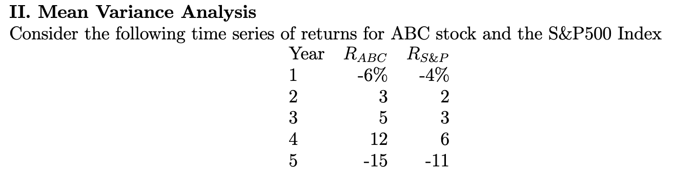  - minimum variance portfolio weight for ABC stock: -1.66 -6% II.