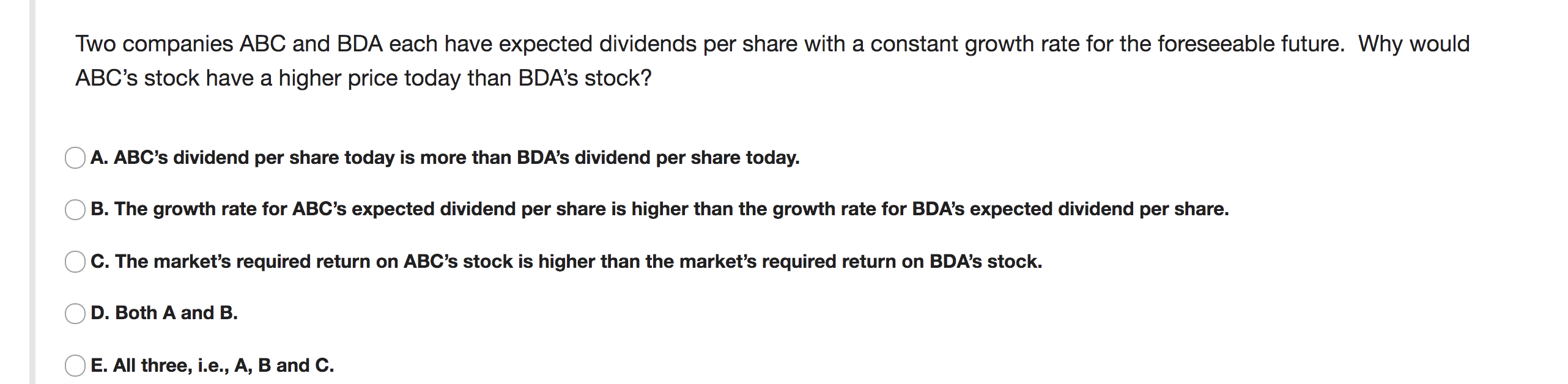 Two companies ABC and BDA each have expected dividends per share