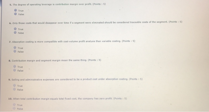  Please answer question 5-10 need help The of operating leverage contribution