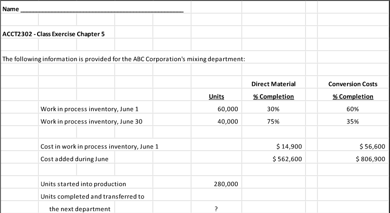  Please answer #6 Show work Name ACCT2302 -class Exercise Chapter 5