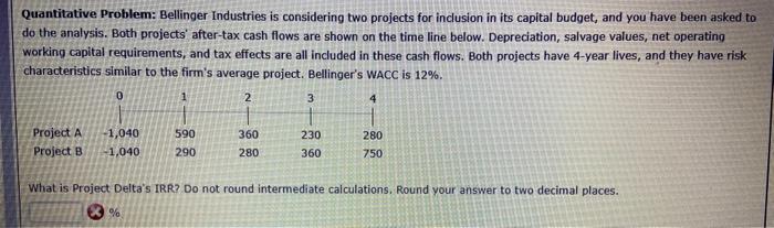 Both projects' after-tax cash flows are shown on the time line below.