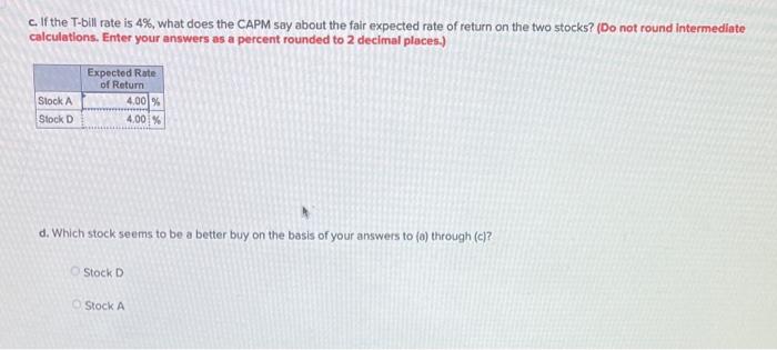 the market portfolio, an aggressive stock A, and a defensive stock D.