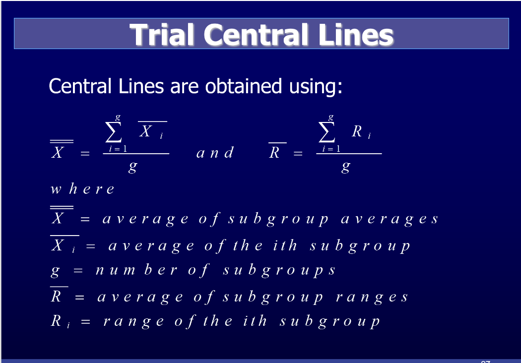 Obtain, trial control limits and central line for the data concerning the
