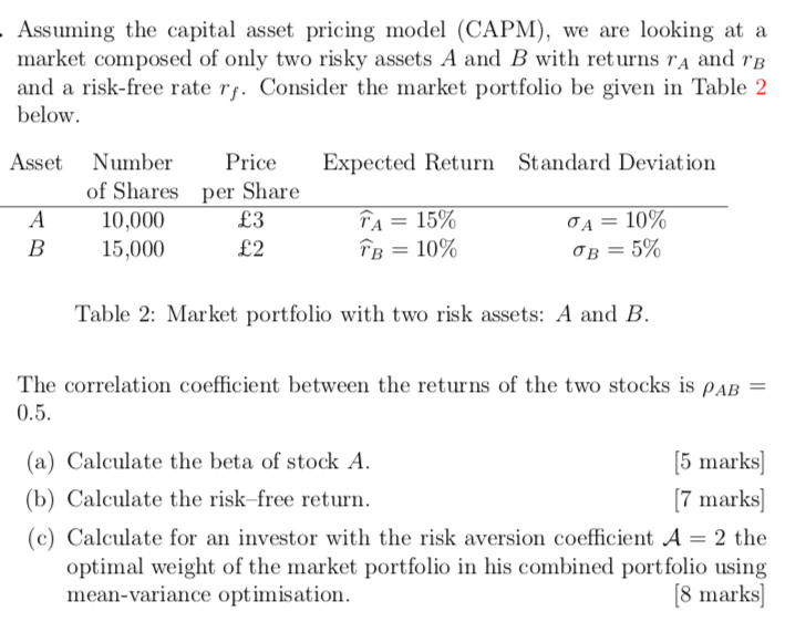 Assuming the capital asset pricing model (CAPM), we are looking at