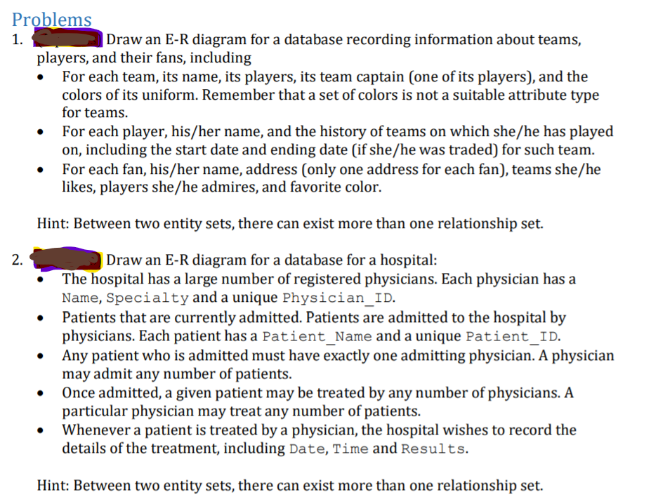  1. Problems Draw an E-R diagram for a database recording information