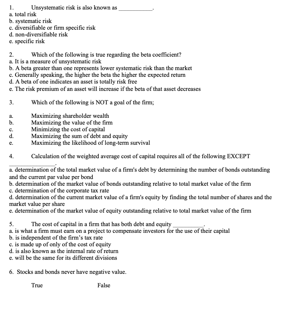 Hello! I need some help solving these multiple choice finance questions. 1.