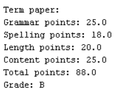 Complete the code (provided the output) Term paper: Grammar points: 25.0 Spelling
