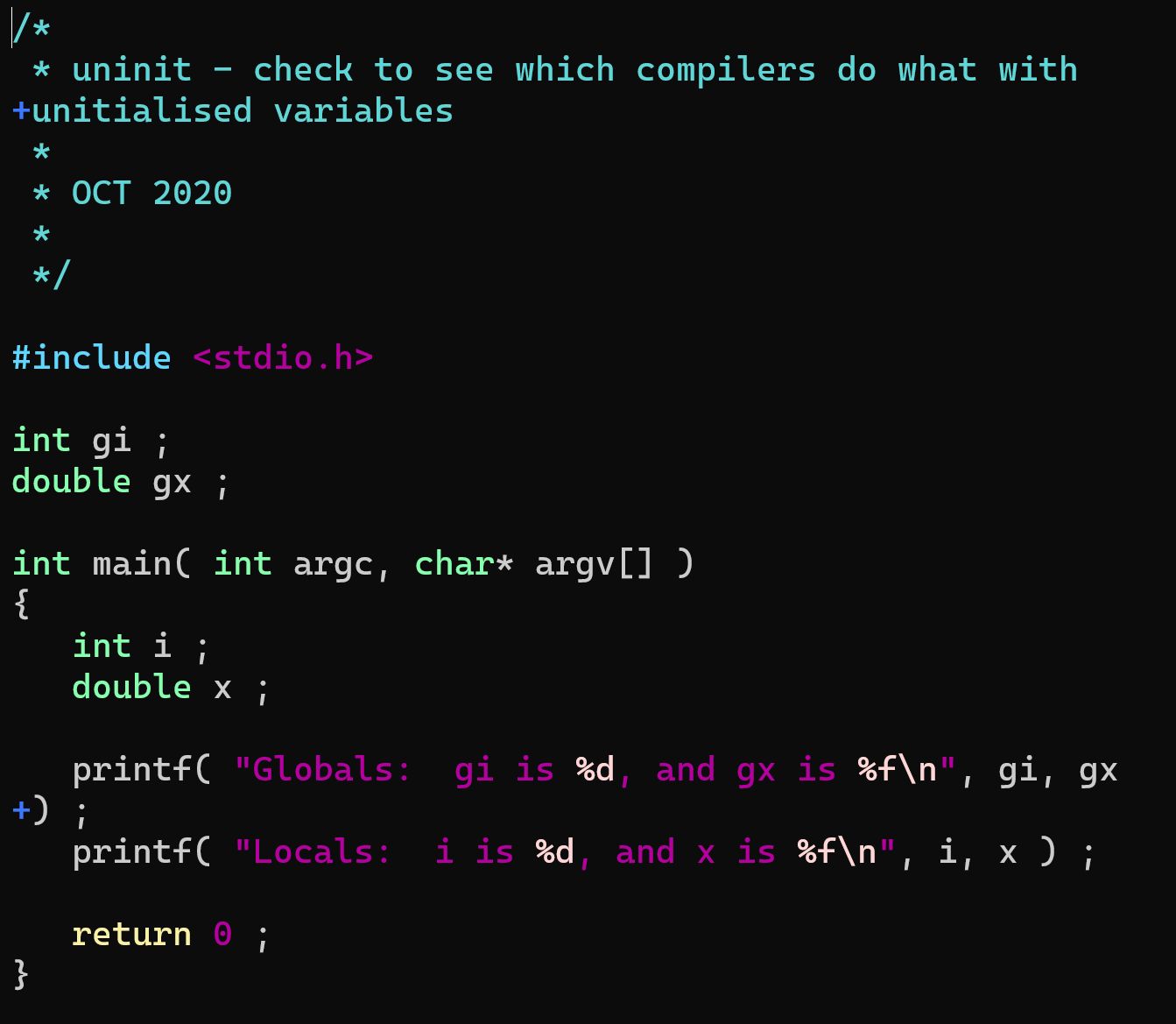 Copy uninit.c, look at the code. Compile with gcc, run it