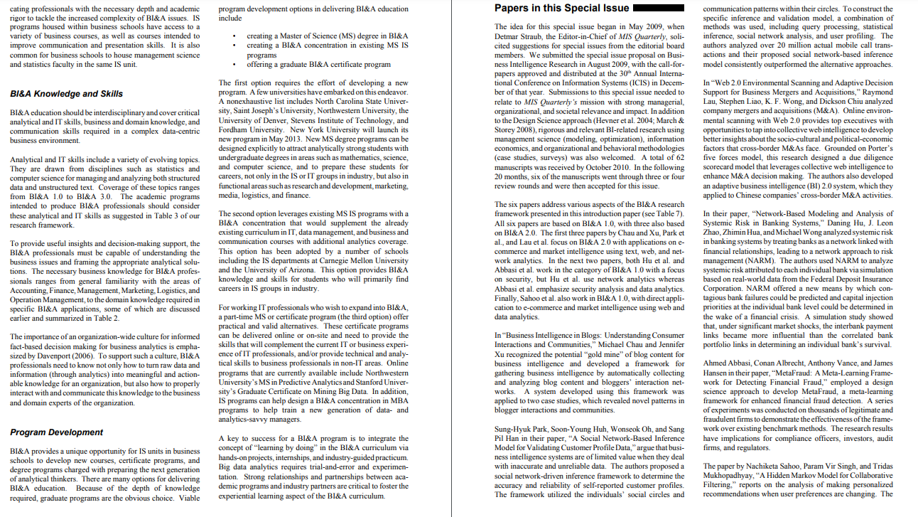 2. BI\&A Applications: From Big Data to Big Impact Table 3. Bl\&A