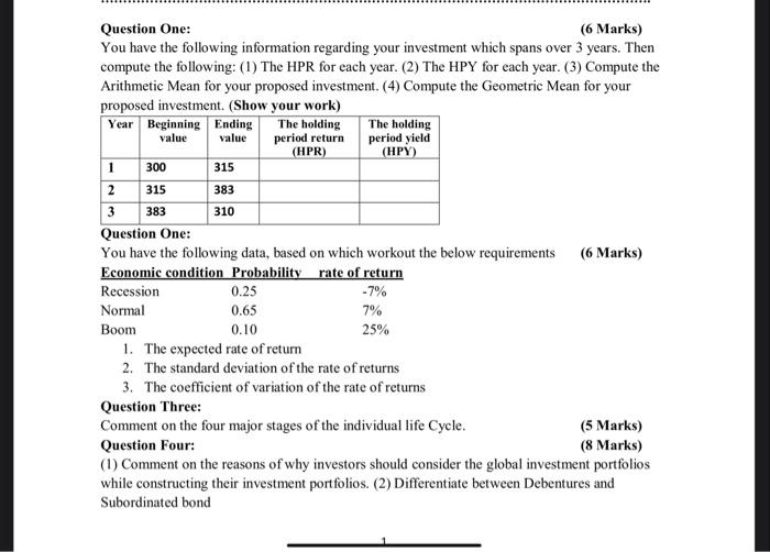  value value 300 315 Question One: (6 Marks) You have the