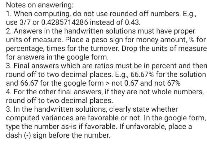 Notes on answering: 1. When computing, do not use rounded off