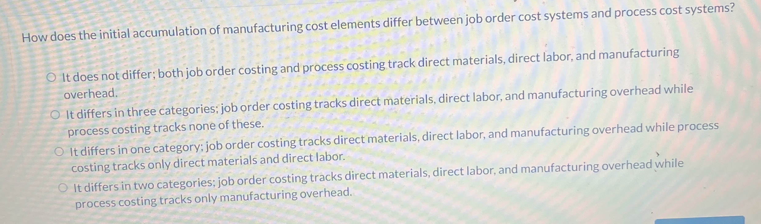  How does the initial accumulation of manufacturing cost elements differ between