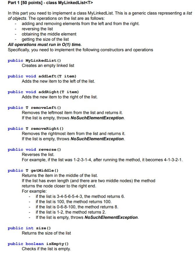 How to code in Java? Part 1 [50 points] - class MyLinkedList