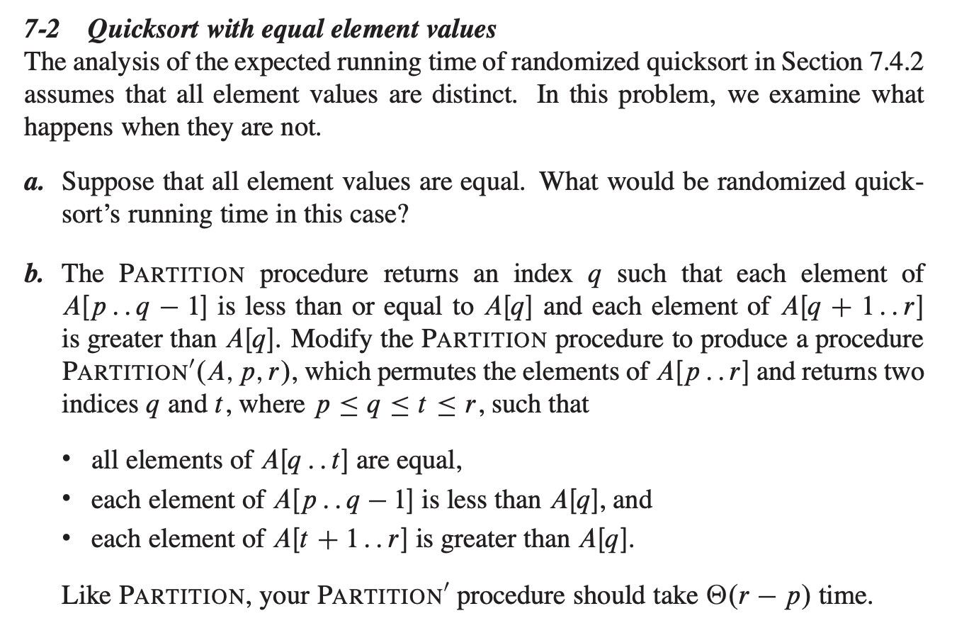  Problem 7-2(page 186) on quicksort with equal element values.7-2 Quicksort with