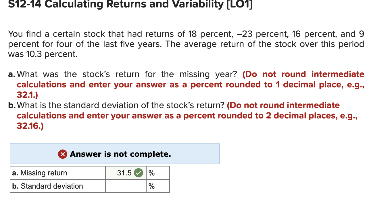  512-14 Calculating Returns and Variability (LO1] You find a certain stock