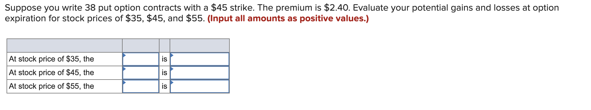  Suppose you write 38 put option contracts with a $45 strike.