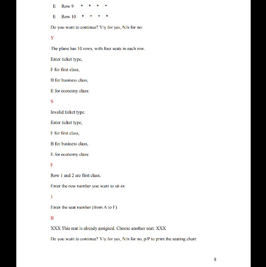 3-5: Business class o Row 6-10: Economy class . 4 Seats in