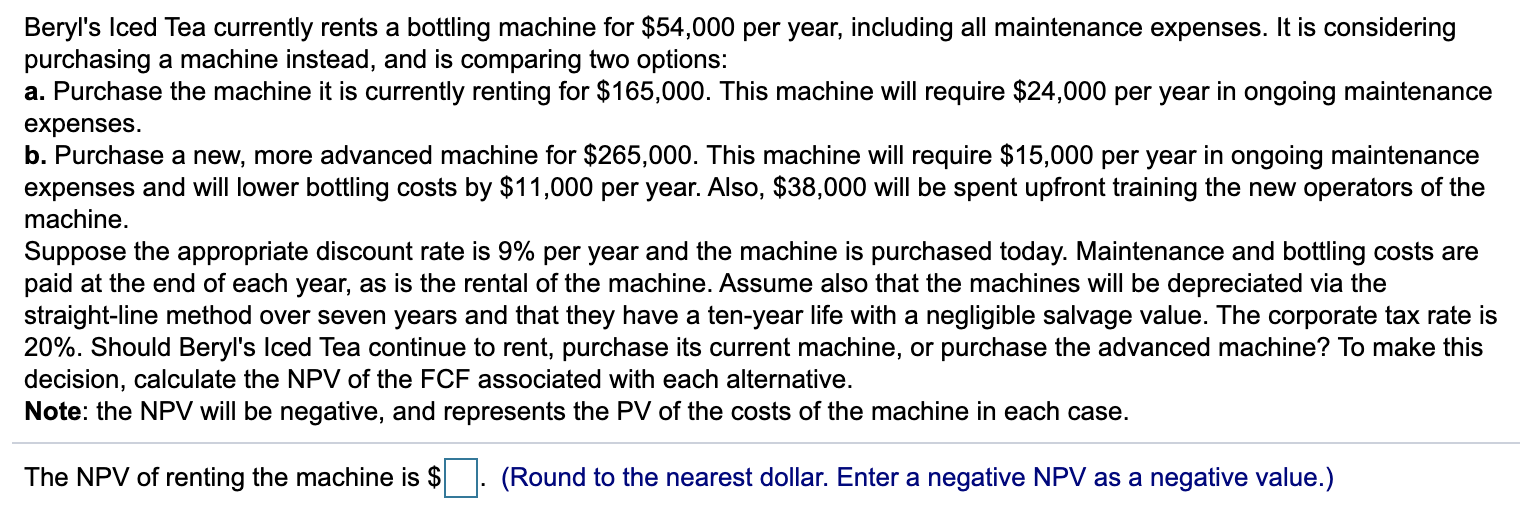 3. Please Help with a & b Beryl's Iced Tea currently rents