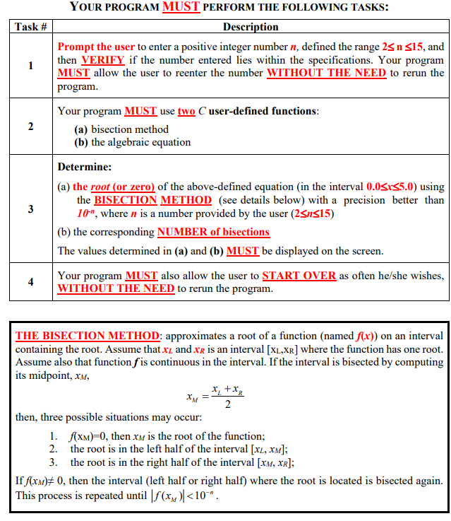 root-finding related functions MUST NOT be used in this project. Write (also