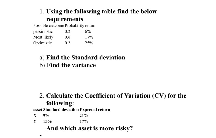  1. Using the following table find the below requirements Possible outcome