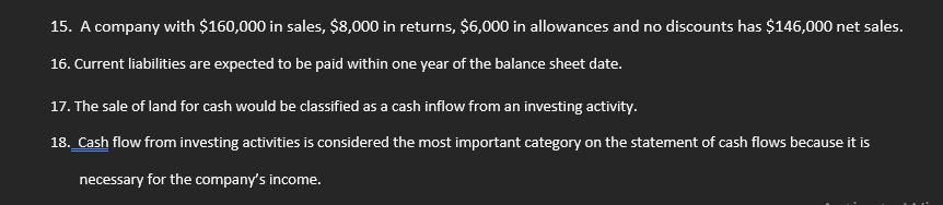 Please mark T for true or F for false in the space