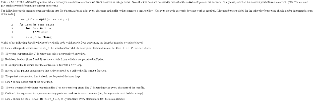 Python 2.7 multiple choice question This is a MULTIPLE ANSWER question, which