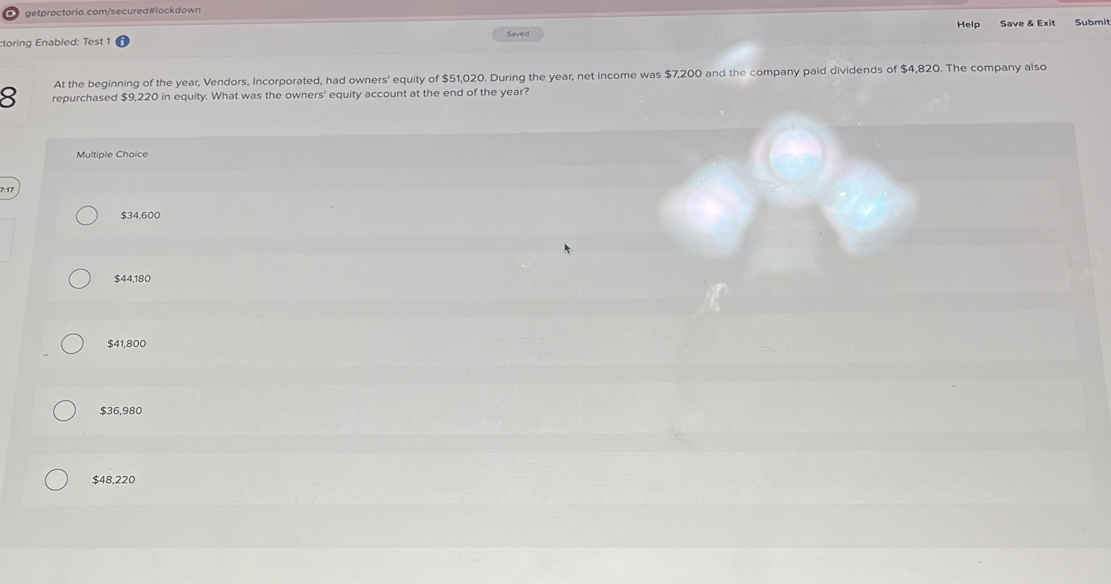  repurchased $9,220 in equity. What was the owners' equity account at