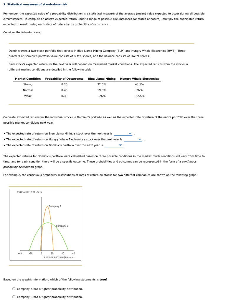  2. Statistical measures of stand-alone risk Remember, the expected value of
