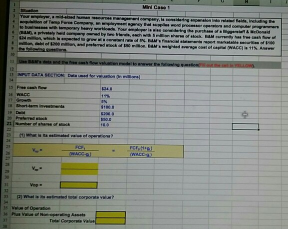  Mini Case 1 Your omployer, a mid-sized human 5 to businesses