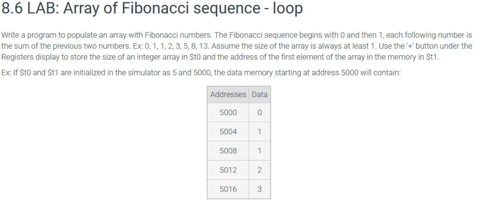 8.6 LAB: Array of Fibonacci sequence - loop Write a program