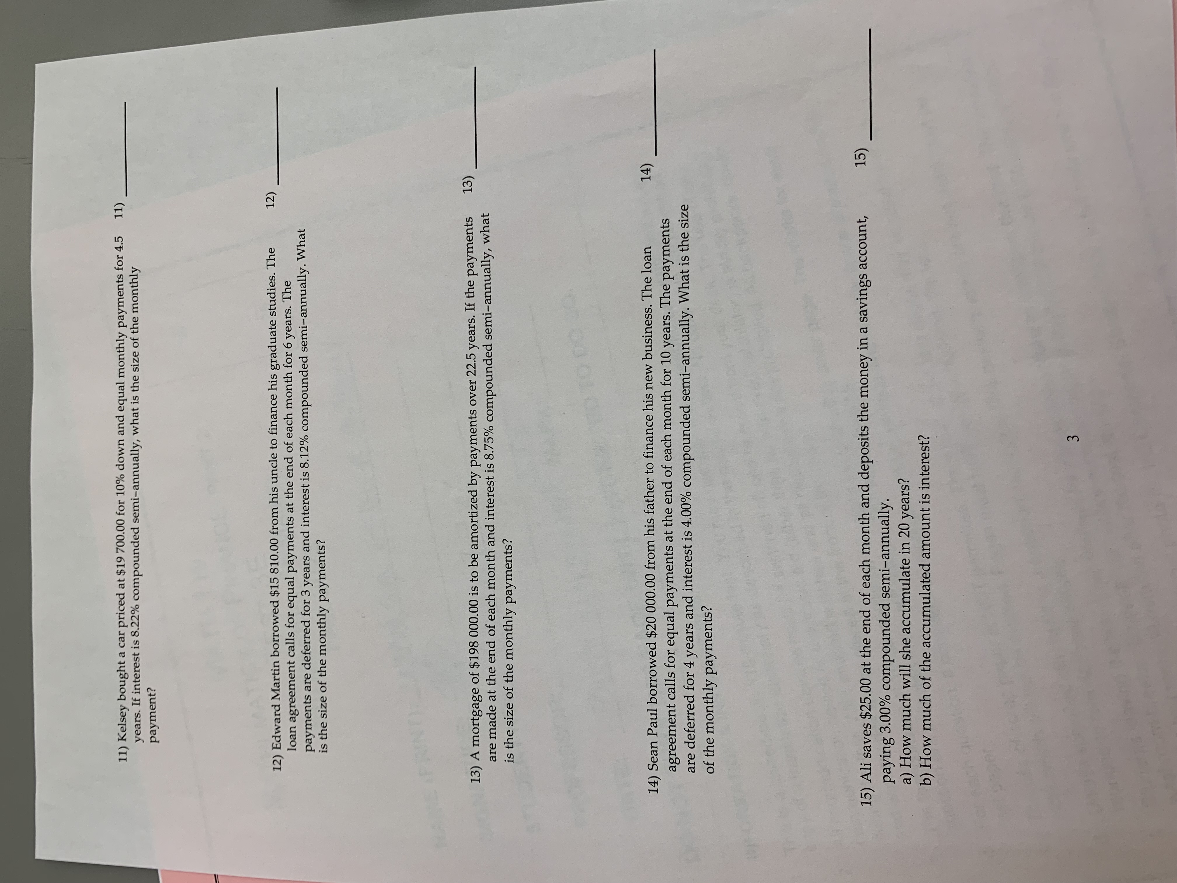 years of payments of $1000.00 made at the end of 1) each