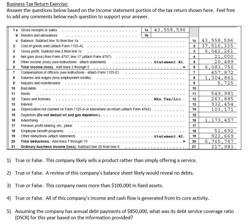  Answer the questions based on this tax report for a business:
