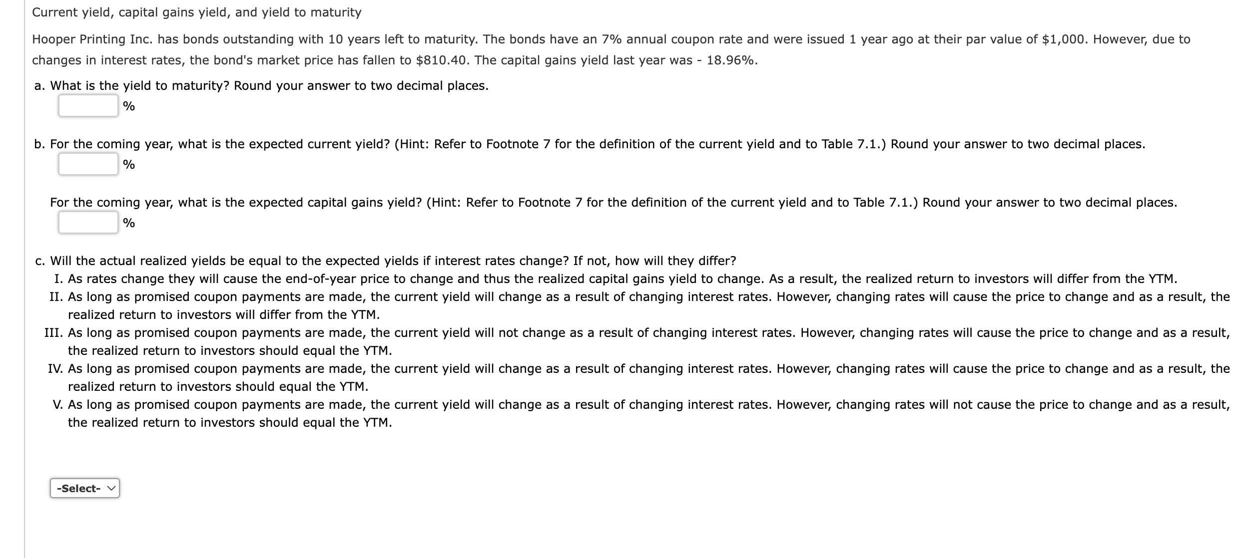  Current yield, capital gains yield, and yield to maturity changes in