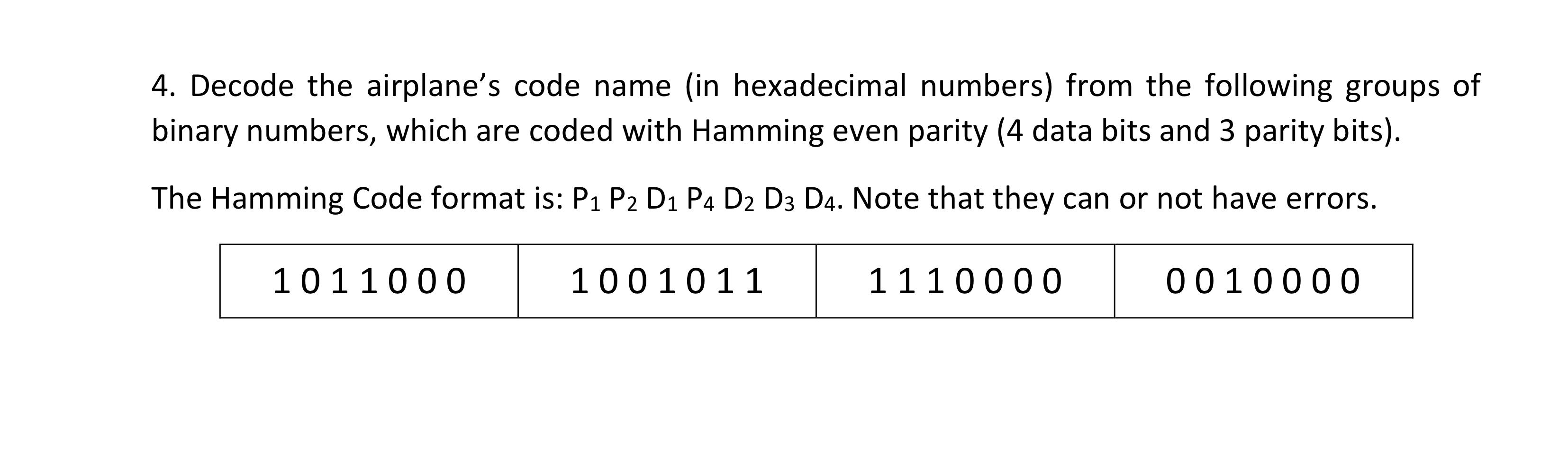  Decode the airplane's code name (in hexadecimal numbers) from the following