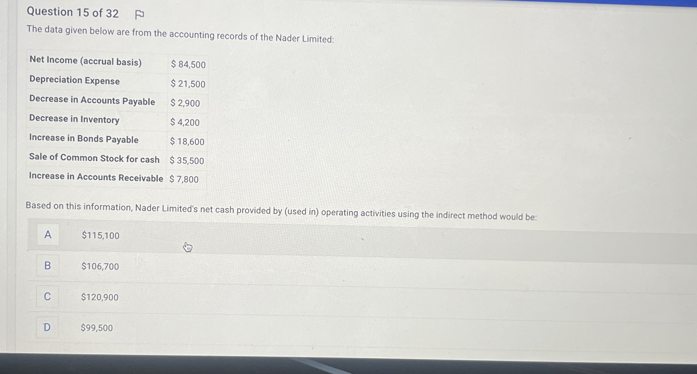  Question 15 of 32 The data given below are from the