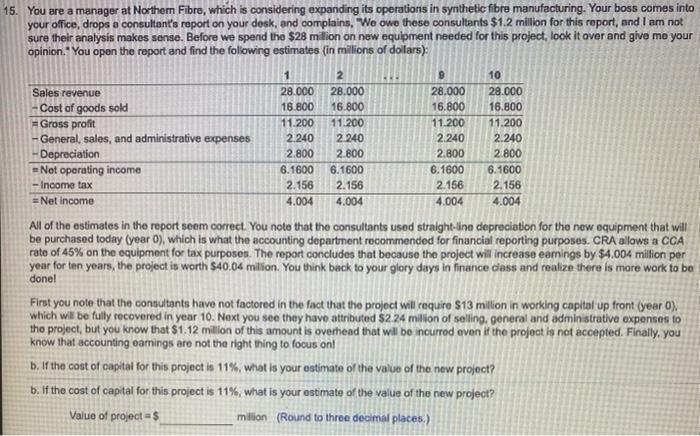 This is the question I need help with: 15. You are a