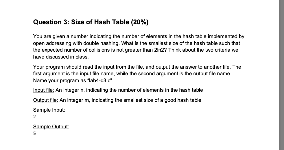 Question 3: Size of Hash Table (20%) [this problem doesn't lack information.