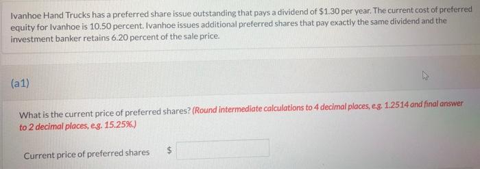  Ivanhoe Hand Trucks has a preferred share issue outstanding that pays
