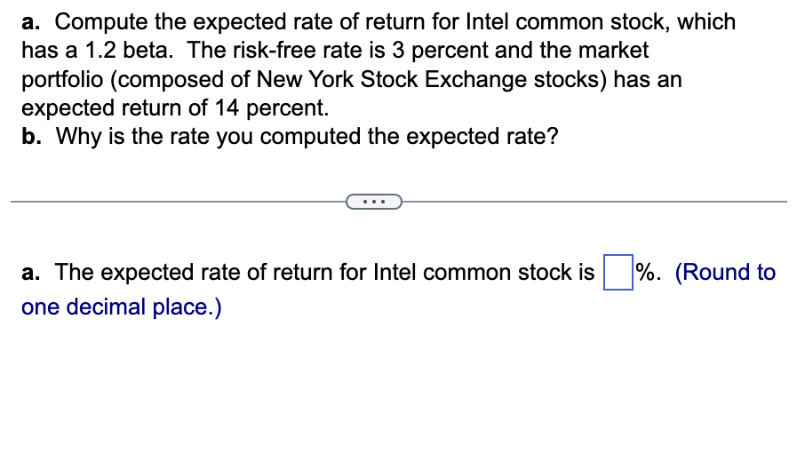 a. Compute the expected rate of return for Intel common stock,