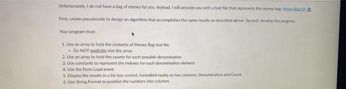  **Please do in Visual Basic** this is the txt file 1