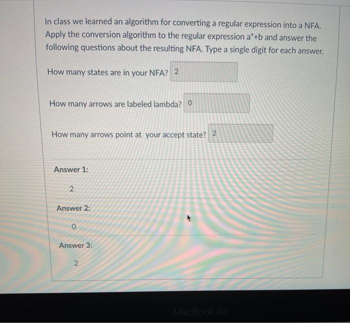  In class we learned an algorithm for converting a regular expression