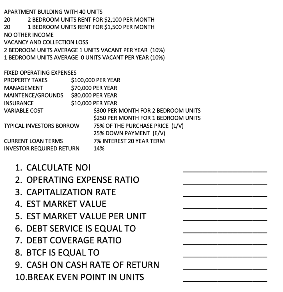 Please help me solve these Real Estate Management problems. Show work for