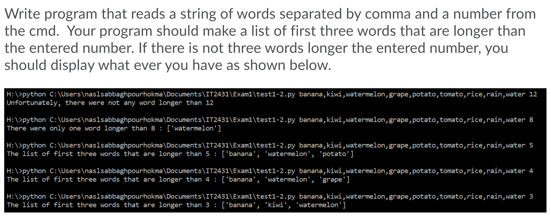  Write program that reads a string of words separated by comma